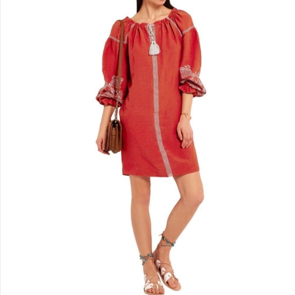 Maje Ramette Embroidered Linen Gauze Mini Dress Dress Size 1